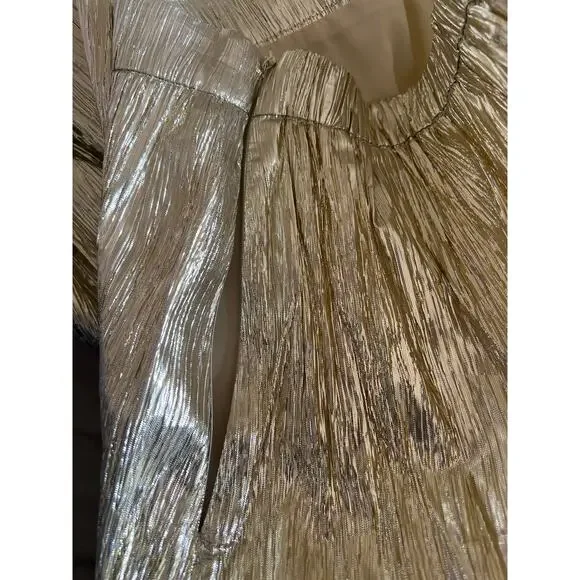 TUCKERNUCK Hyacinth House Gold Metallic Plisse Gloria Midi Skirt  NWT Size Large - Picture 9 of 10